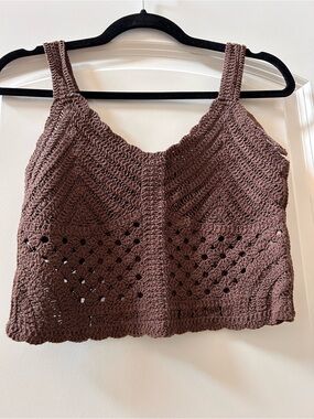 Sans Souci 100% Cotton Crocheted Brown Crop Tank. Festival. Boho. Granolagirl. S